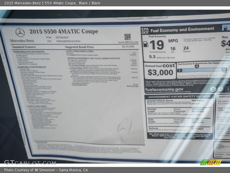  2015 S 550 4Matic Coupe Window Sticker