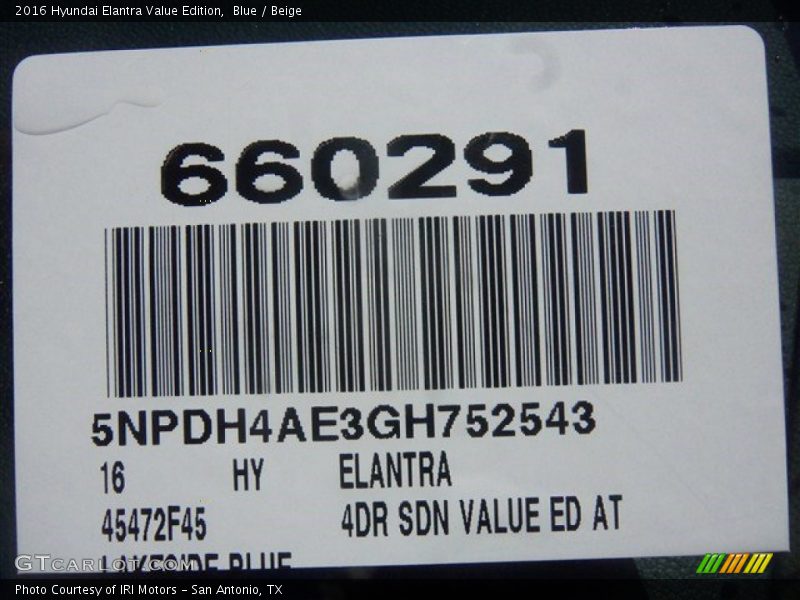 Blue / Beige 2016 Hyundai Elantra Value Edition