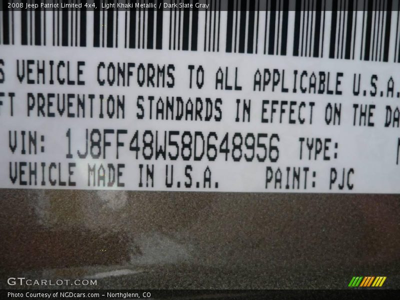 Light Khaki Metallic / Dark Slate Gray 2008 Jeep Patriot Limited 4x4