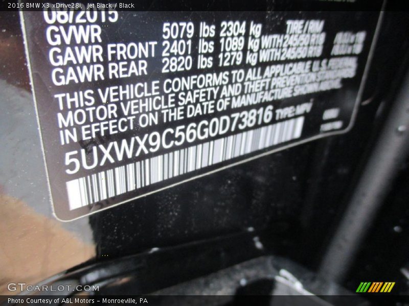 Jet Black / Black 2016 BMW X3 xDrive28i
