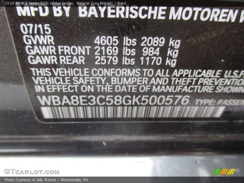 Mineral Grey Metallic / Black 2016 BMW 3 Series 328i xDrive Sedan