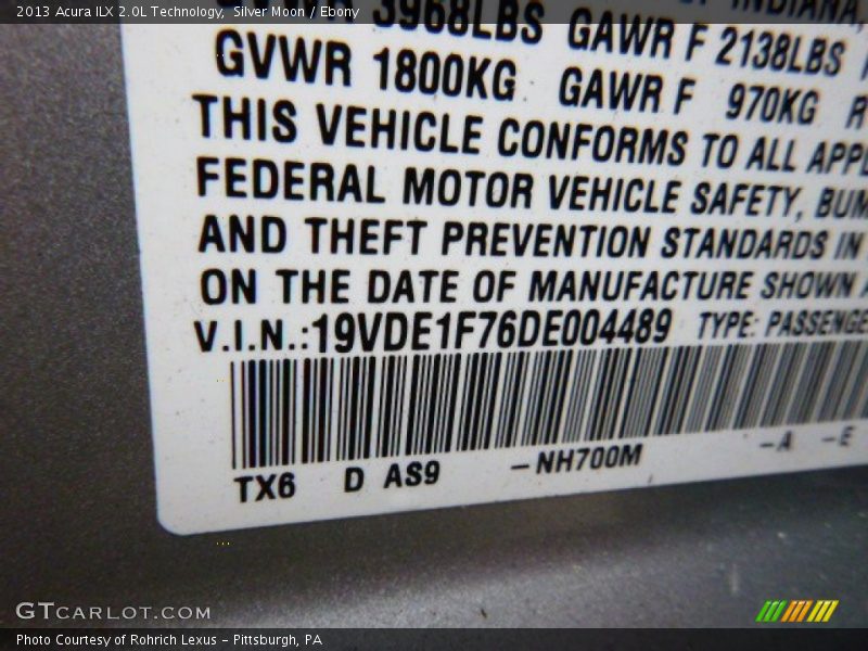 Silver Moon / Ebony 2013 Acura ILX 2.0L Technology