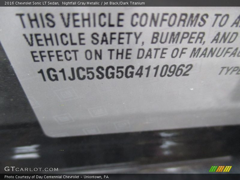 Nightfall Gray Metallic / Jet Black/Dark Titanium 2016 Chevrolet Sonic LT Sedan