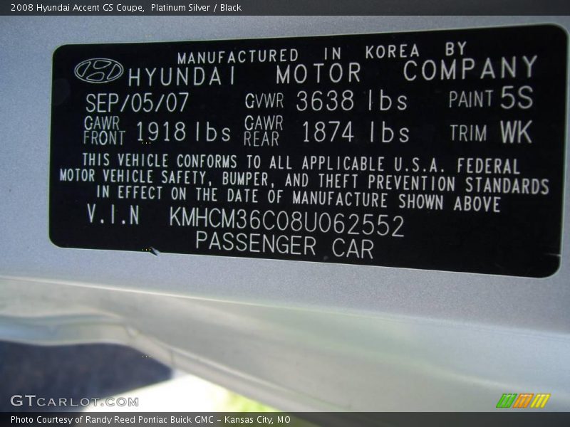 Platinum Silver / Black 2008 Hyundai Accent GS Coupe