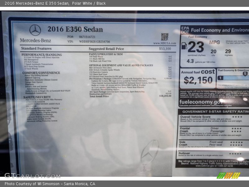 Polar White / Black 2016 Mercedes-Benz E 350 Sedan