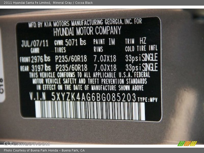 Mineral Gray / Cocoa Black 2011 Hyundai Santa Fe Limited