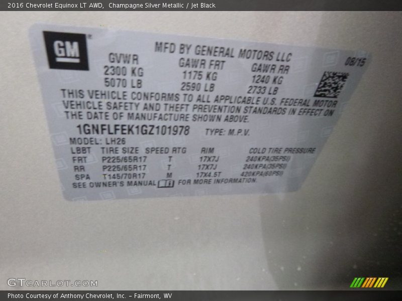 Champagne Silver Metallic / Jet Black 2016 Chevrolet Equinox LT AWD