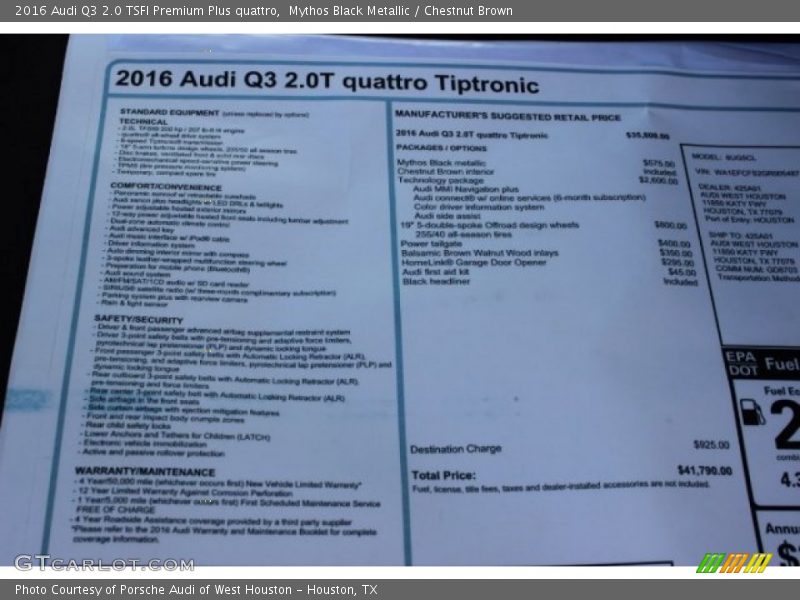  2016 Q3 2.0 TSFI Premium Plus quattro Window Sticker
