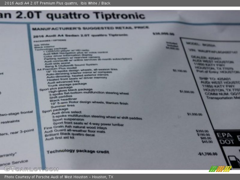 Ibis White / Black 2016 Audi A4 2.0T Premium Plus quattro
