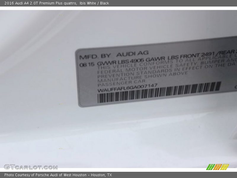 Ibis White / Black 2016 Audi A4 2.0T Premium Plus quattro