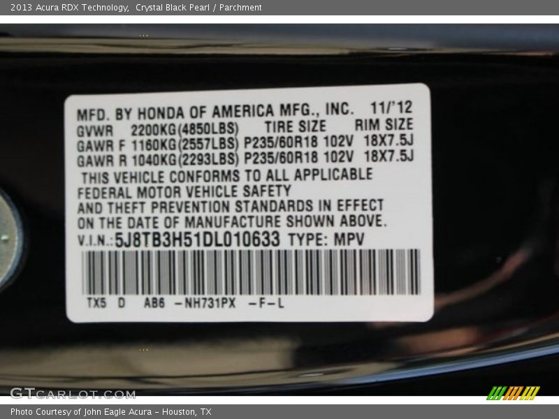 Crystal Black Pearl / Parchment 2013 Acura RDX Technology