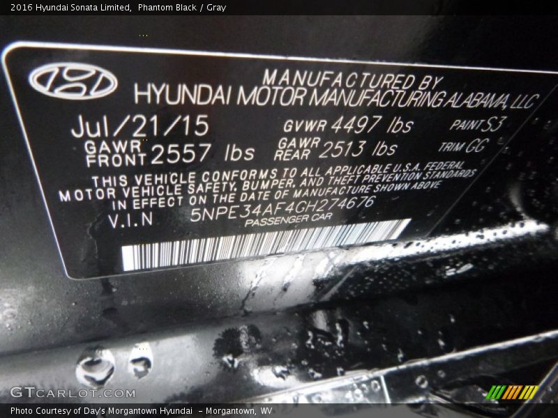 Phantom Black / Gray 2016 Hyundai Sonata Limited