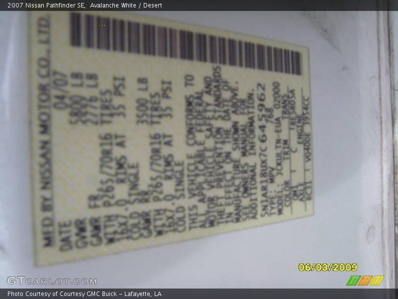 Avalanche White / Desert 2007 Nissan Pathfinder SE
