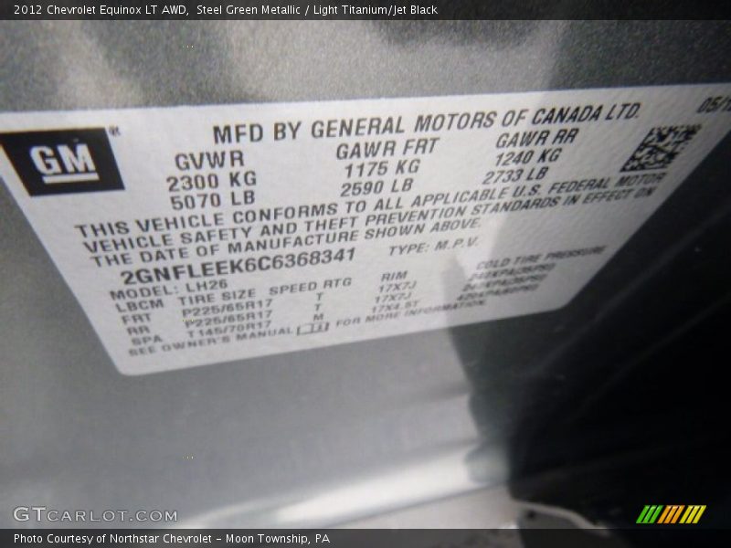 Steel Green Metallic / Light Titanium/Jet Black 2012 Chevrolet Equinox LT AWD