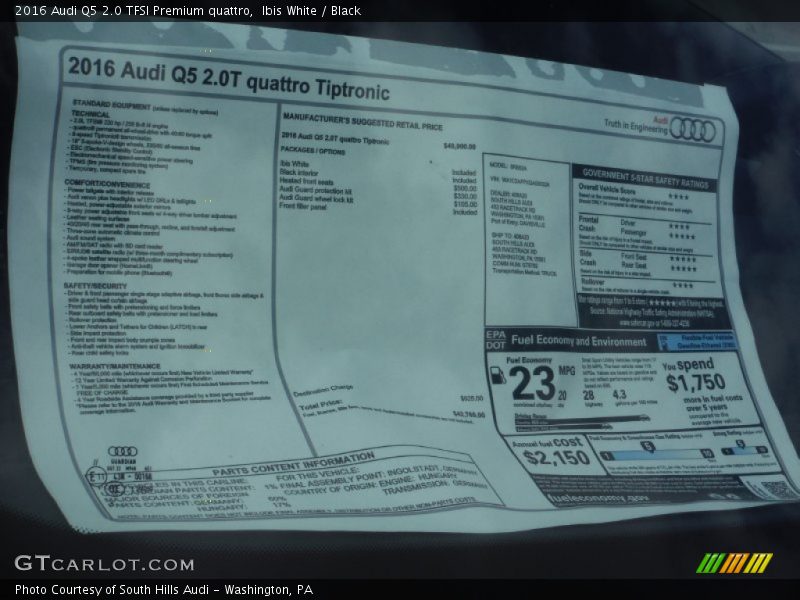 Ibis White / Black 2016 Audi Q5 2.0 TFSI Premium quattro