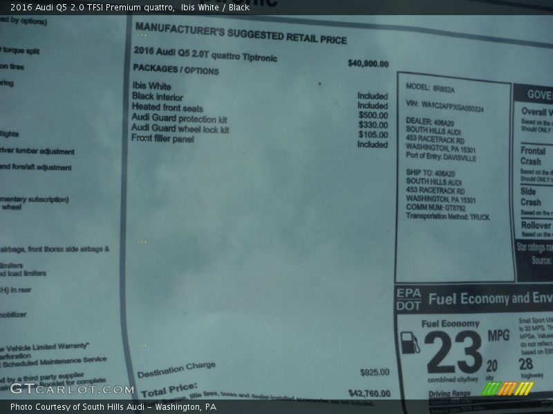 Ibis White / Black 2016 Audi Q5 2.0 TFSI Premium quattro