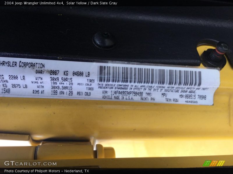 Solar Yellow / Dark Slate Gray 2004 Jeep Wrangler Unlimited 4x4