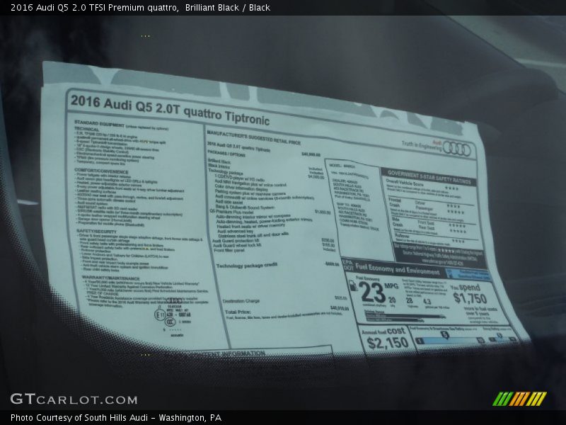  2016 Q5 2.0 TFSI Premium quattro Window Sticker