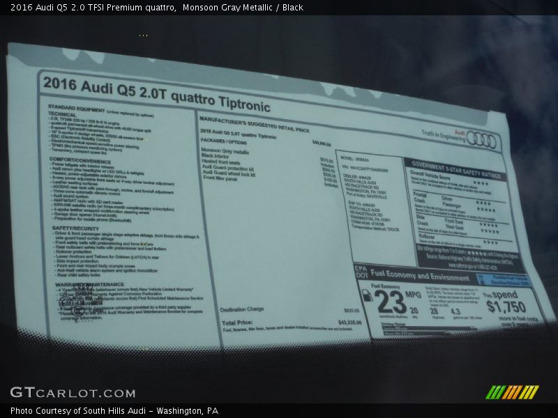 Monsoon Gray Metallic / Black 2016 Audi Q5 2.0 TFSI Premium quattro