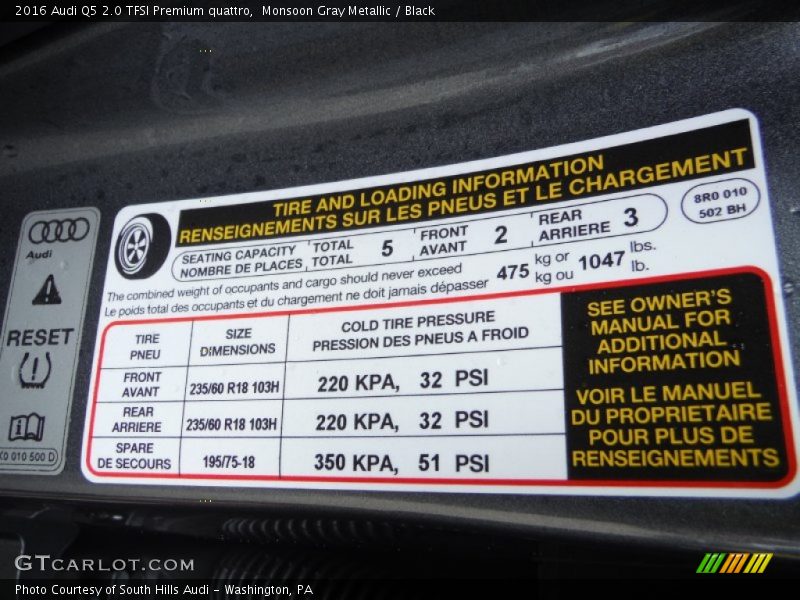 Monsoon Gray Metallic / Black 2016 Audi Q5 2.0 TFSI Premium quattro