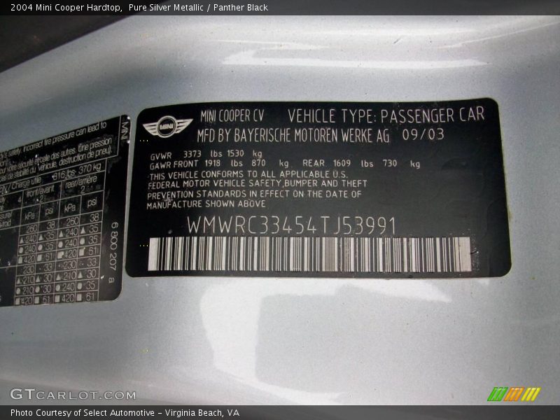 Pure Silver Metallic / Panther Black 2004 Mini Cooper Hardtop