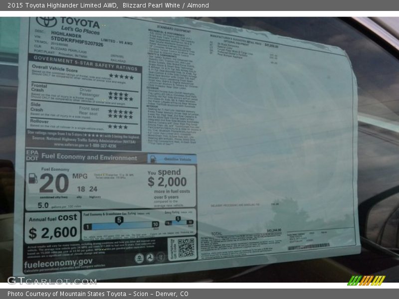 Blizzard Pearl White / Almond 2015 Toyota Highlander Limited AWD