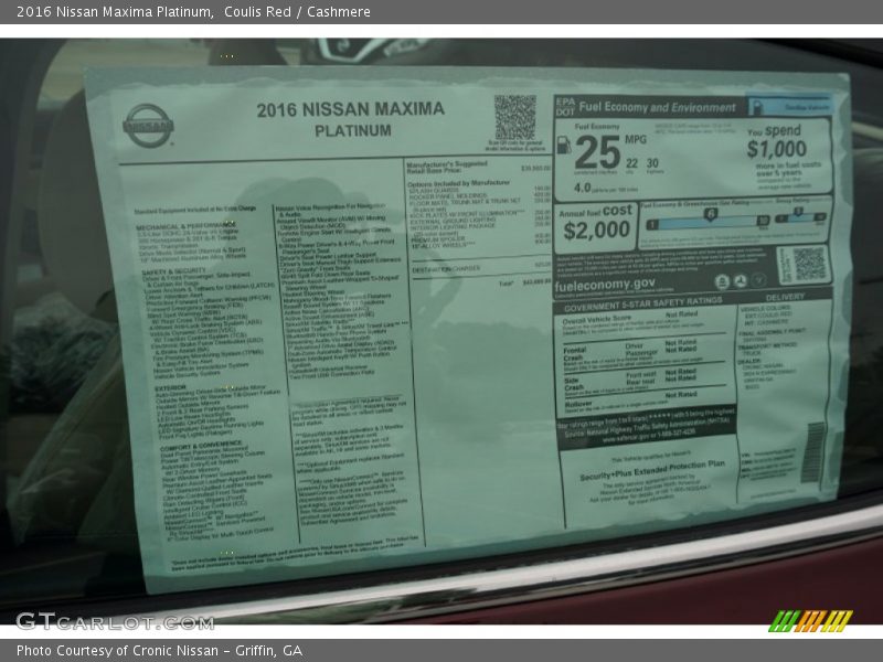  2016 Maxima Platinum Window Sticker