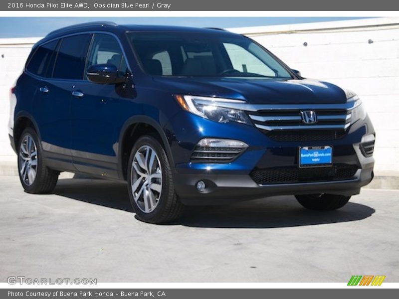 Obsidian Blue Pearl / Gray 2016 Honda Pilot Elite AWD