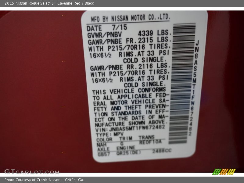 Cayenne Red / Black 2015 Nissan Rogue Select S