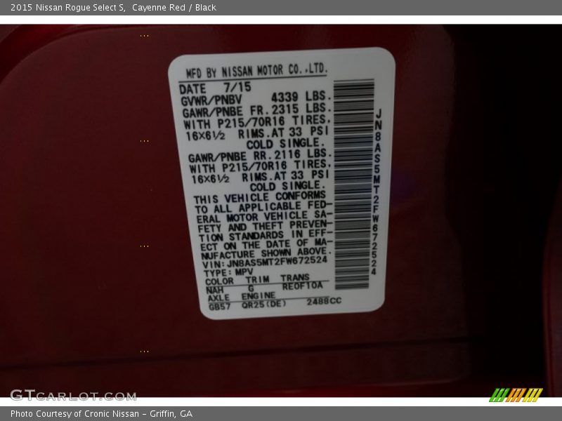Cayenne Red / Black 2015 Nissan Rogue Select S