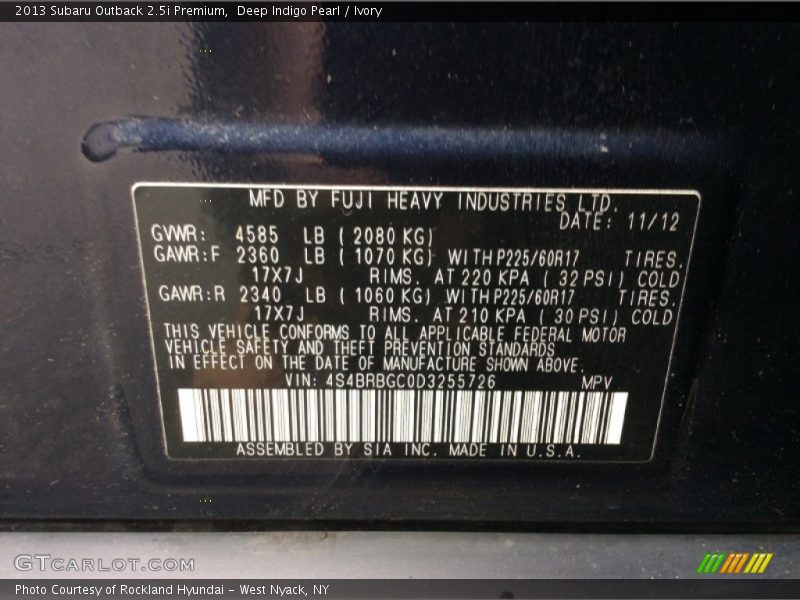 Deep Indigo Pearl / Ivory 2013 Subaru Outback 2.5i Premium