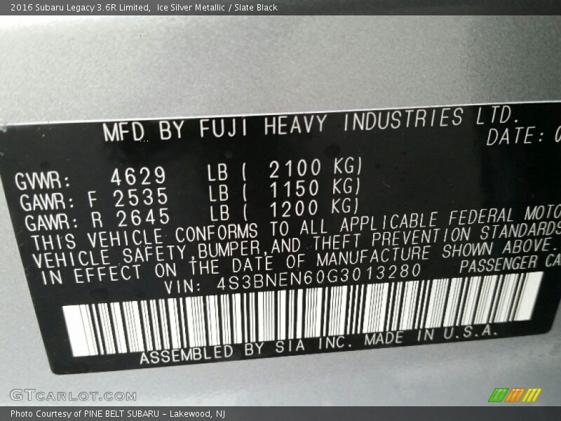 Ice Silver Metallic / Slate Black 2016 Subaru Legacy 3.6R Limited