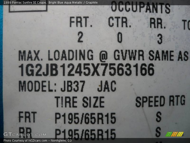 Bright Blue Aqua Metallic / Graphite 1999 Pontiac Sunfire SE Coupe