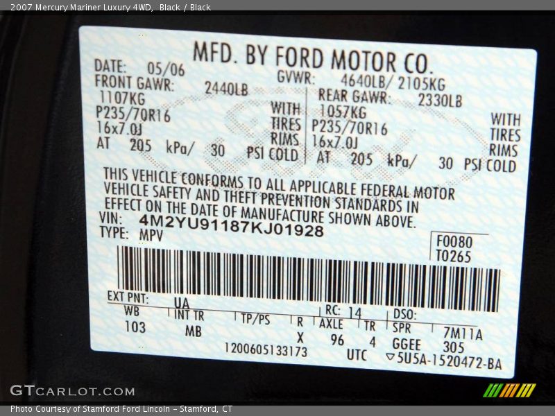 Black / Black 2007 Mercury Mariner Luxury 4WD