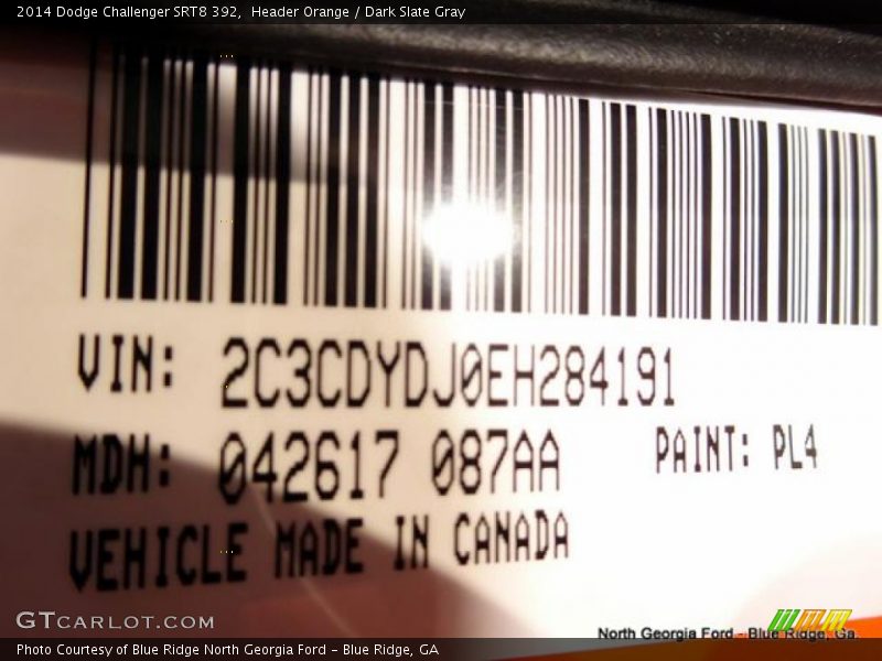 Header Orange / Dark Slate Gray 2014 Dodge Challenger SRT8 392