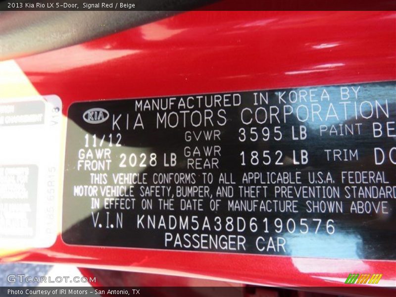 Signal Red / Beige 2013 Kia Rio LX 5-Door
