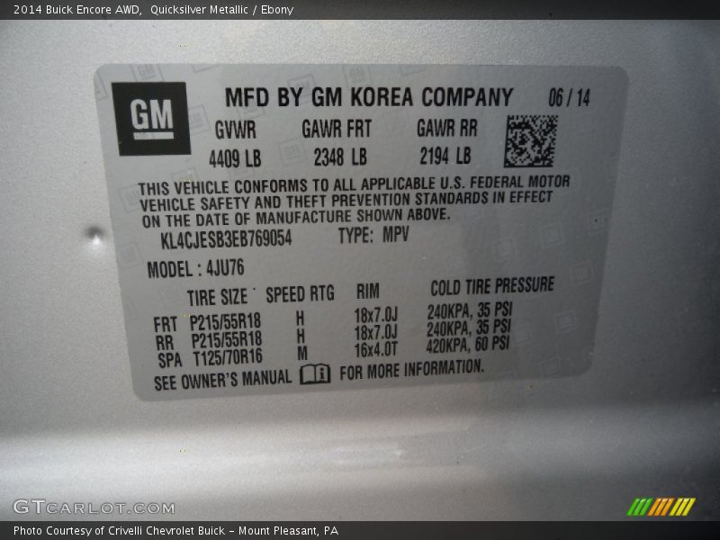 Quicksilver Metallic / Ebony 2014 Buick Encore AWD