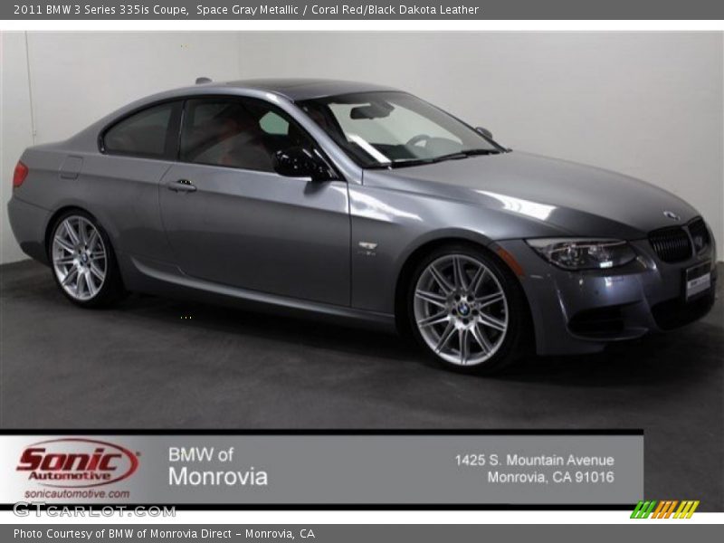 Space Gray Metallic / Coral Red/Black Dakota Leather 2011 BMW 3 Series 335is Coupe