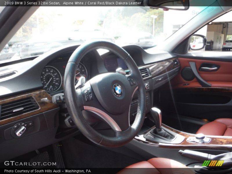 Alpine White / Coral Red/Black Dakota Leather 2009 BMW 3 Series 328xi Sedan