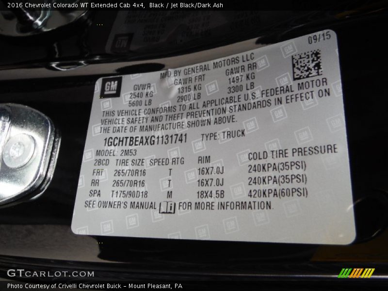 Black / Jet Black/Dark Ash 2016 Chevrolet Colorado WT Extended Cab 4x4