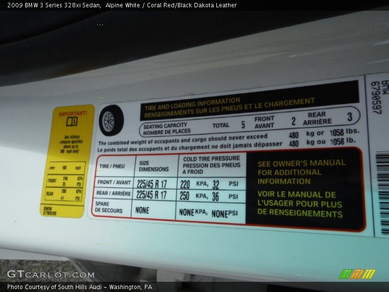 Alpine White / Coral Red/Black Dakota Leather 2009 BMW 3 Series 328xi Sedan