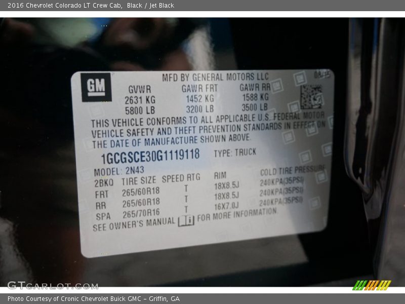 Black / Jet Black 2016 Chevrolet Colorado LT Crew Cab