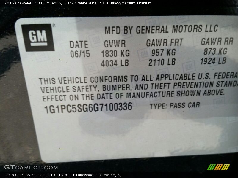 Black Granite Metallic / Jet Black/Medium Titanium 2016 Chevrolet Cruze Limited LS