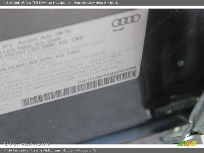 Monsoon Gray Metallic / Black 2016 Audi Q5 3.0 TFSI Premium Plus quattro