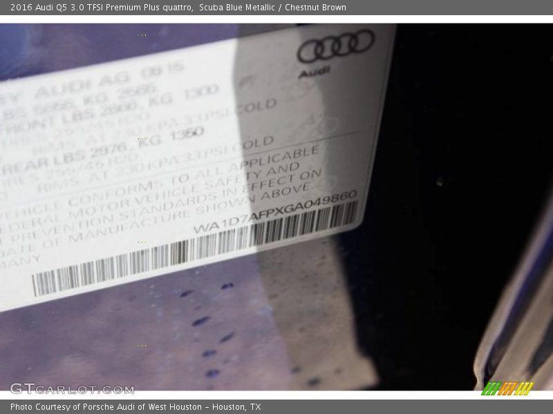 Scuba Blue Metallic / Chestnut Brown 2016 Audi Q5 3.0 TFSI Premium Plus quattro