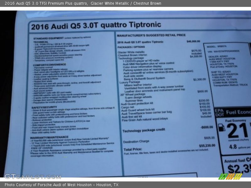Glacier White Metallic / Chestnut Brown 2016 Audi Q5 3.0 TFSI Premium Plus quattro