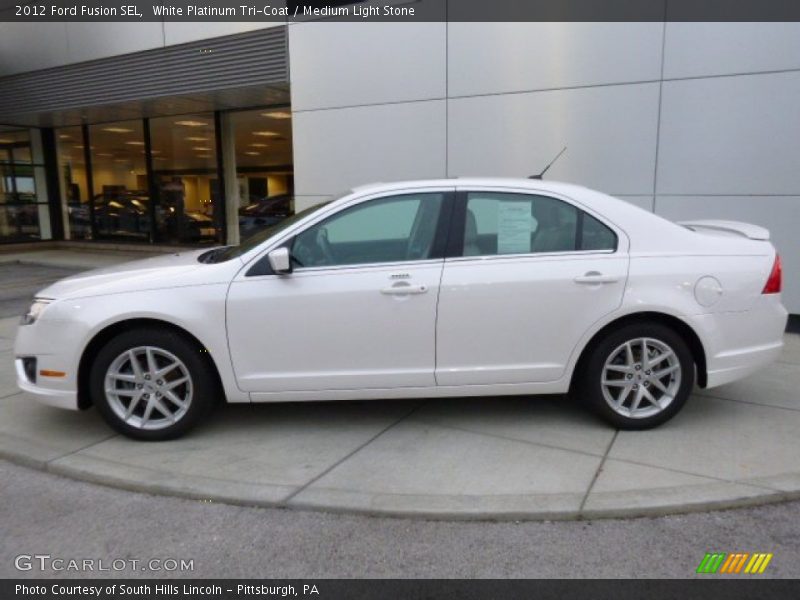 White Platinum Tri-Coat / Medium Light Stone 2012 Ford Fusion SEL