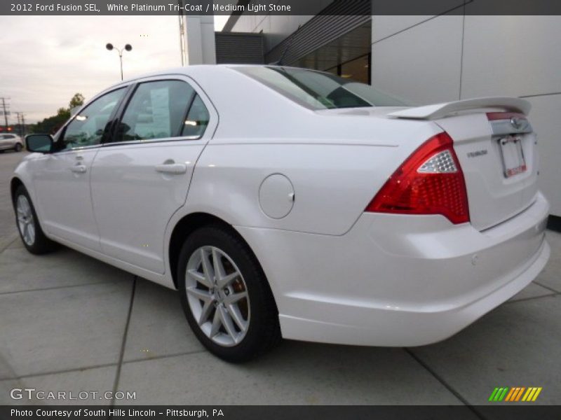White Platinum Tri-Coat / Medium Light Stone 2012 Ford Fusion SEL