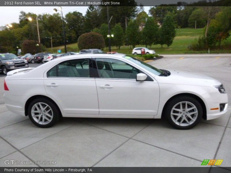 White Platinum Tri-Coat / Medium Light Stone 2012 Ford Fusion SEL