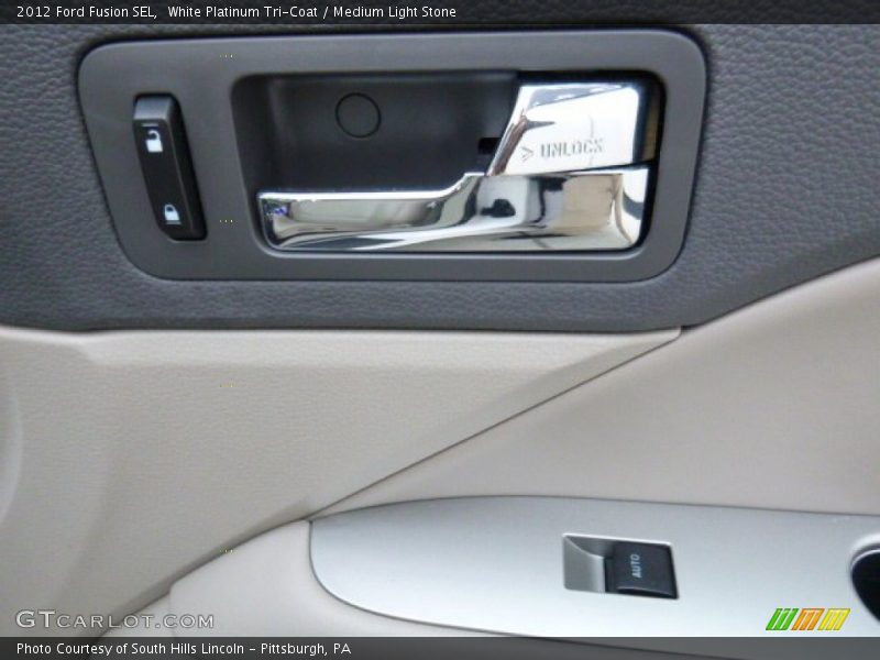 White Platinum Tri-Coat / Medium Light Stone 2012 Ford Fusion SEL